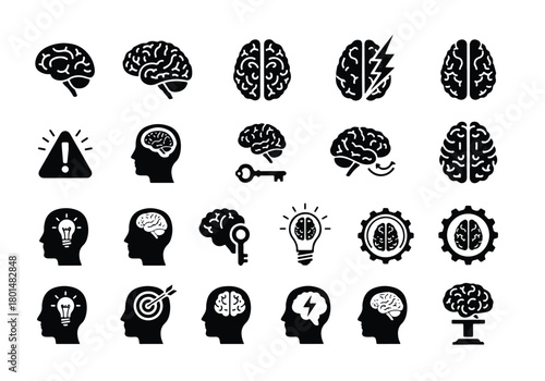 Brain and mind process icons for creative solutions - Vector icon symbol for website - Icon vector - Blue icon vector -  Flat Design Icon