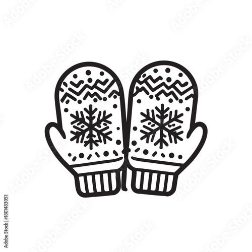 Icon of a pair of patterned knitted mittens with snowflakes