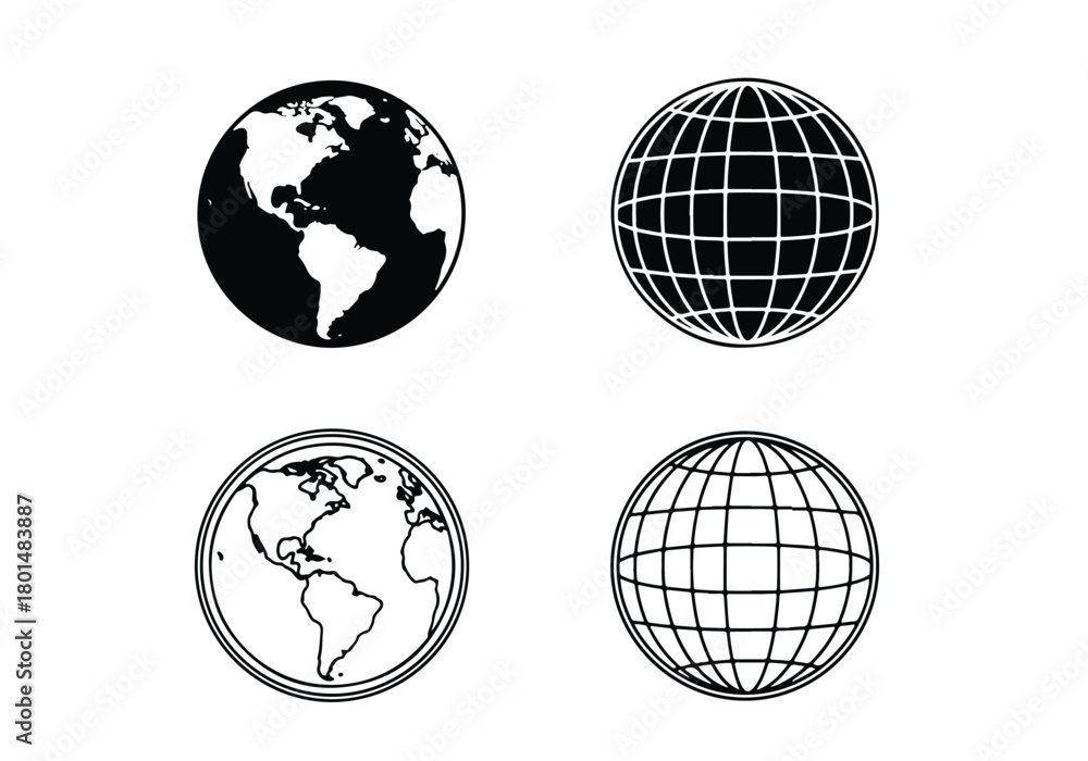 Obraz premium Global communication world map and wireframe icons - Vector icon symbol for website - Icon vector - Blue icon vector - Flat Design Icon