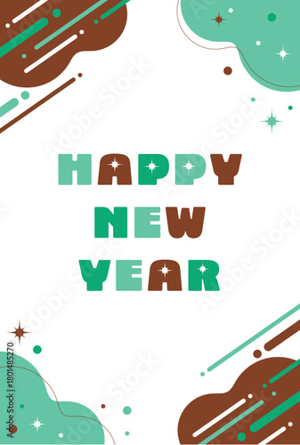 New Year's card templates with materials for 2026: the Year of the Horse. The designs are vertical and cute, and are auspicious, chocolate, mint. / はがきテンプレート 年賀状素材 2026年 午年 縦型 かわいい めでたい チョコミント