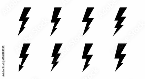 Collection of Black Lightning Bolt Icons on White Background.