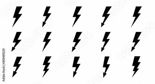 Collection of Black Lightning Bolt Symbols on White Background.