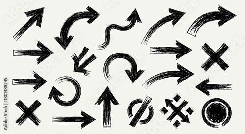 Hand-Drawn Arrow Collection - Directional Brush Strokes and Symbol Set.