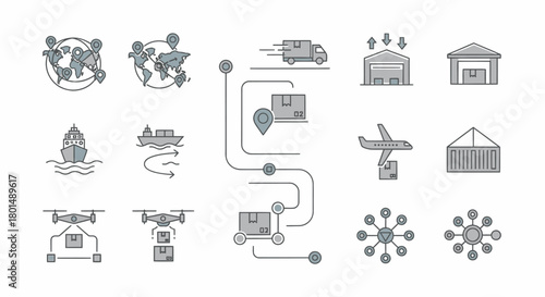 Logistics and Supply Chain Icons - A Comprehensive Visual Representation.