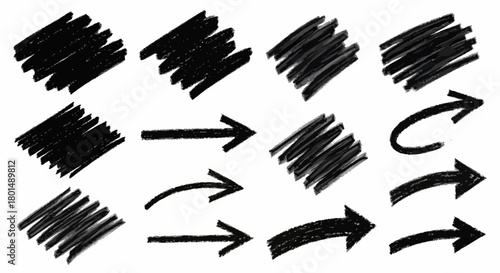 Hand-drawn arrows and scribbles in black ink for design elements.