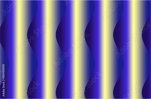 Undulating blue waves flow between glowing yellow columns, creating a mesmerizing pattern of contrast, rhythm, movement, and luminous vertical harmony.