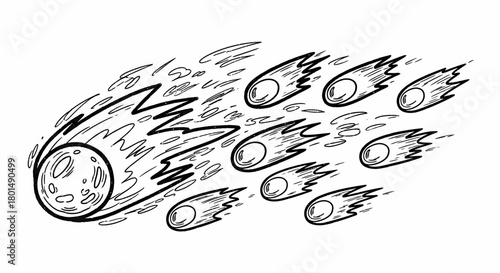 Hand-Drawn Meteor Shower Illustration with Detailed Trail.