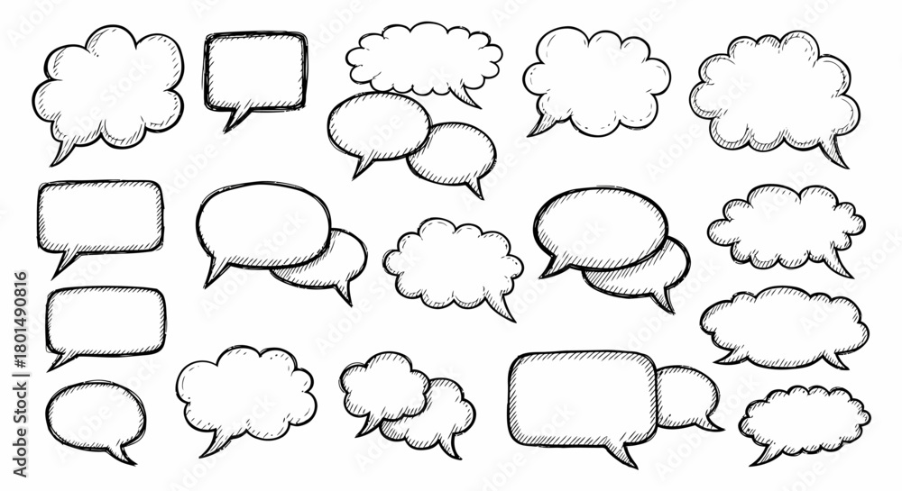Fototapeta premium Collection of Hand-Drawn Speech Bubbles for Creative Communication.