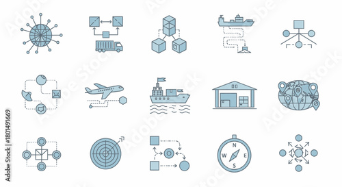 Logistics and Supply Chain Icons - A Comprehensive Visual Representation.
