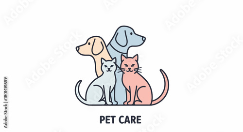 Pet Care Illustration Featuring Dogs and Cats in a Minimalist Style.