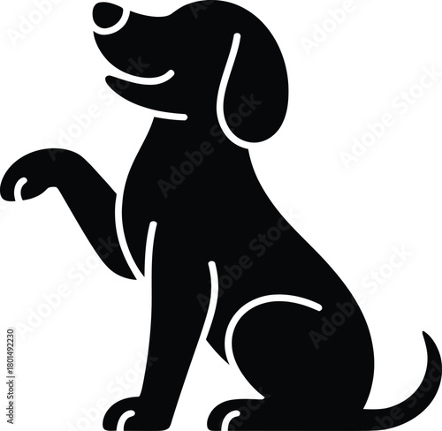 Black silhouette of a happy dog sitting and raising its paw vector illustration