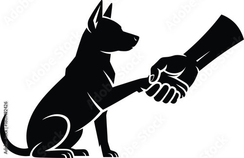 Dog Shaking Hand with Human Hand Silhouette on White Background handshake shaking hands