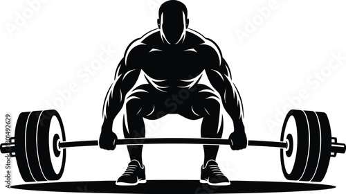 Muscular Man Silhouette Preparing to Lift Barbell Weight Training weightlifting exercise