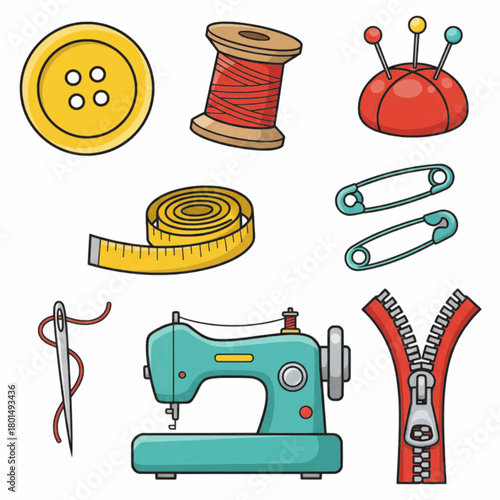 Colorful Sewing Tools and Supplies Collection Tailoring and Crafting Elements Set