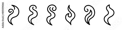 Collection of hand-drawn line art icons representing abstract smoke or steam plumes with elegant swirls.