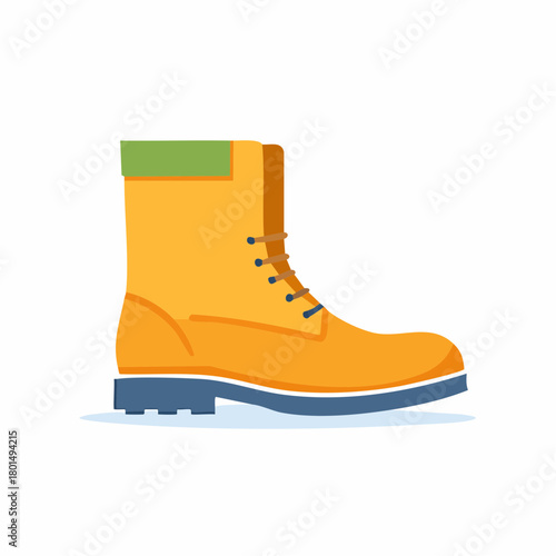 Robust yellow boot with laces and strong blue sole ready for outdoor adventures and work protection vector