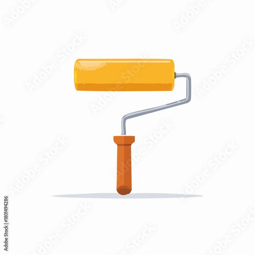 Vibrant Yellow Paint Roller with Brown Handle Tool for Painting Projects DIY Home Improvement Illustration