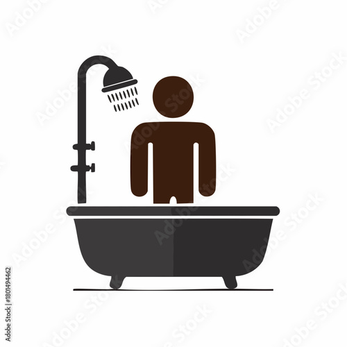 Person showering in a bathtub icon. Bathing and hygiene concept