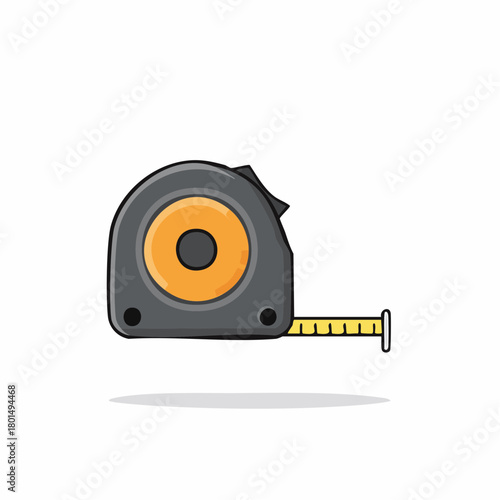 Simple drawing of a gray and orange tape measure tool for measuring length
