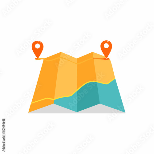 Stylized map with route markers showing a travel itinerary to reach a destination