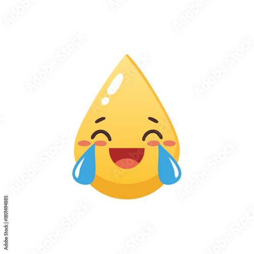 Cute yellow tear drop emoji laughing with joy and tears streaming down