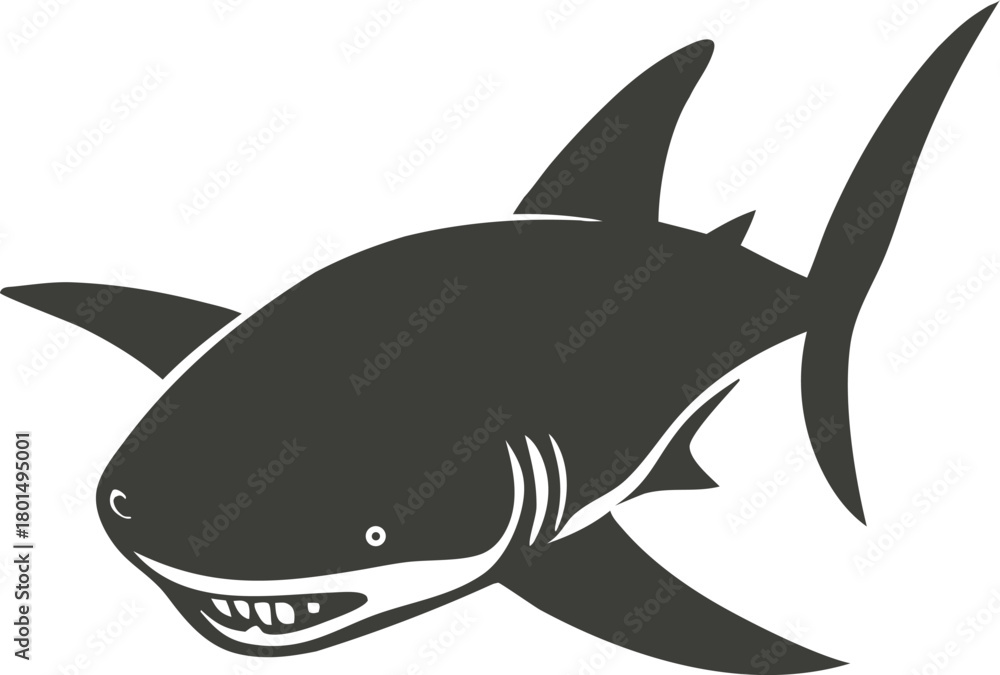 Fototapeta premium Silhouette of a fierce shark with sharp teeth and fins