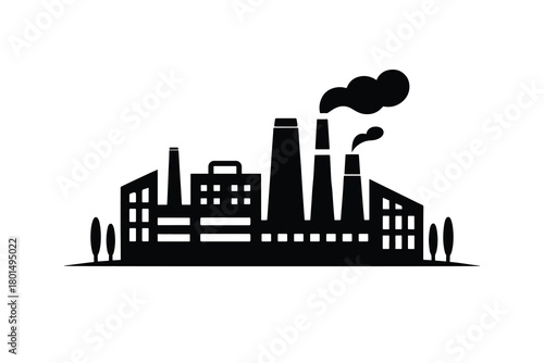 Black factory with smoke icon silhouette