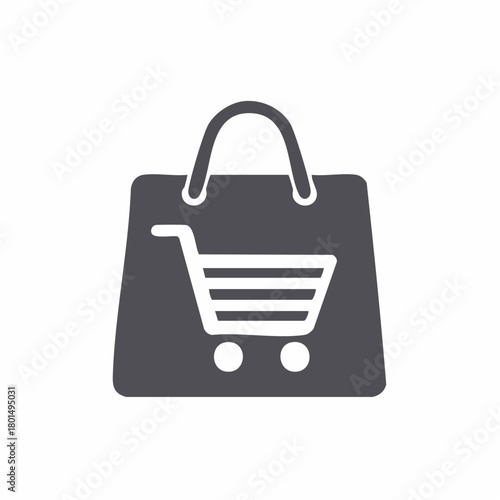 Shopping bag icon with shopping cart symbol for retail and commerce