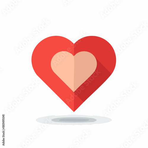 Red heart shape with inner light pink heart design, flat illustration