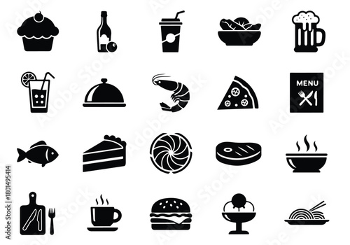Diverse food and drink icons for restaurant menus - Vector icon symbol for website - Icon vector - Blue icon vector -  Flat Design Icon