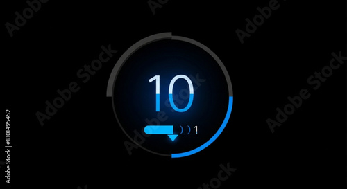 A sleek blue countdown timer displaying the number ten, set against a, indicating the start of an event, isolated on