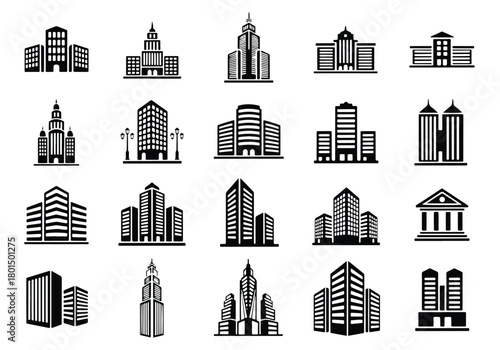 City skyline icons and urban architectural structures. - Vector icon symbol for website - Icon vector - Blue icon vector -  Flat Design Icon