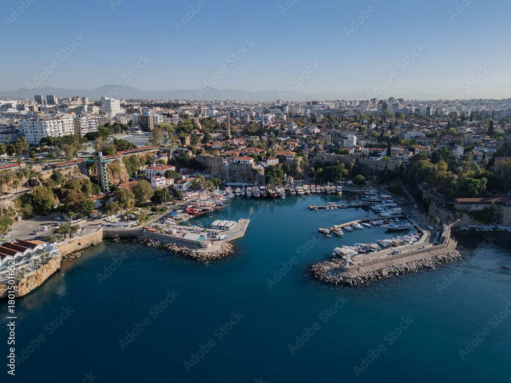 Obraz premium Aerial view of Antalya Old Town and Marina, Turkey