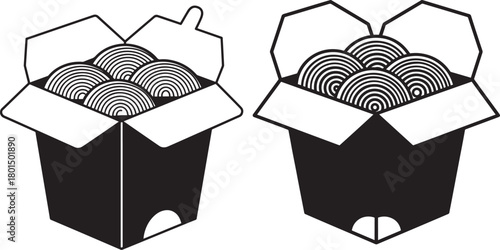 Two takeout noodle boxes silhouette