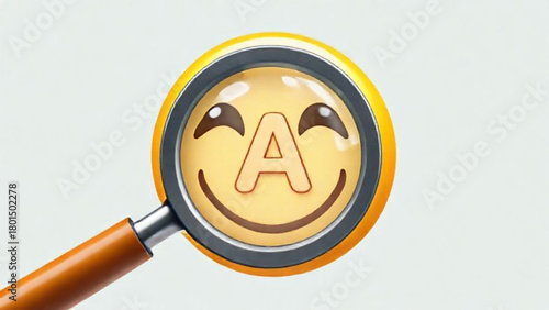 Vector illustration of a smiling magnifying glass icon, a search symbol for web and business concepts