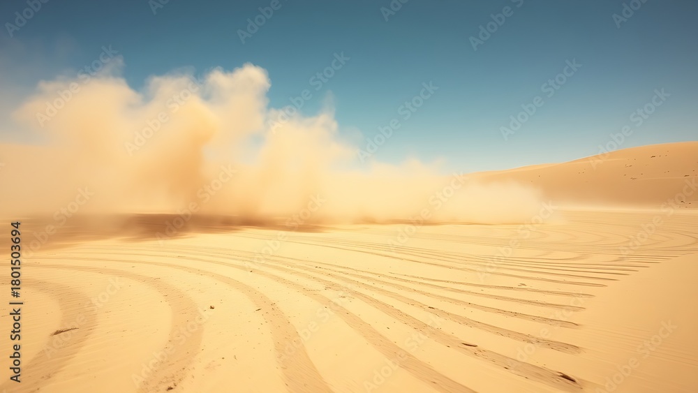 Naklejka premium superego. Desert shooting range with spiral dust patterns in sandy tones and motion blur. event key visuals, club posters, designed for fitness apps and gym onboarding, used by sports marketers.