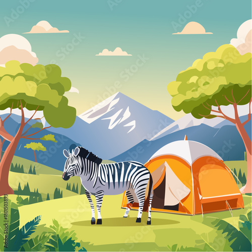 safari zoo camping background, wild life animal concept, zebra skin texture, holiday vacation adventure banner, 3D paint