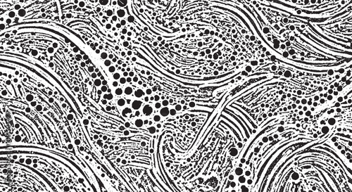 Abstract monochrome pattern with curved lines and dots seamless vector background for textile design wrapping paper and wallpaper