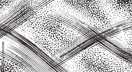 Abstract black and white background featuring brush strokes and dot patterns ideal for textures and overlays