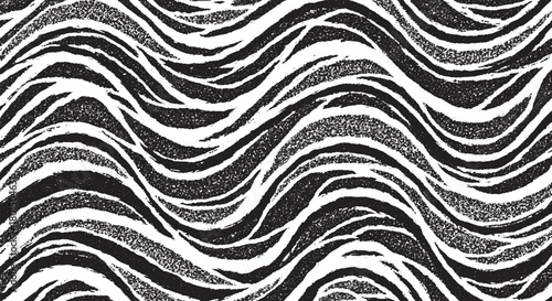 Seamless abstract wave pattern black and white vector background flowing organic texture for textile and surface design