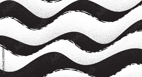 Abstract black and white wavy pattern hand-drawn style seamless vector background for textile and surface design