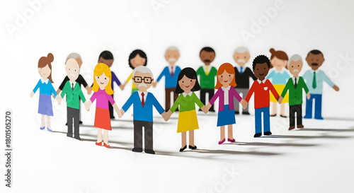 Paper cutouts of diverse people holding hands in a circle.