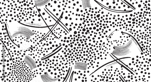 Abstract seamless pattern with dots and brush strokes modern monochrome vector background for textile and surface design isolated on white