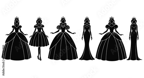 Princess silhouette vector set of fairytale queen gown illustration