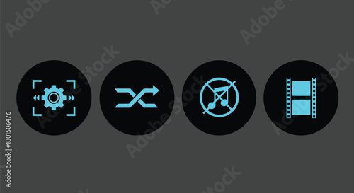Stock vector icons for video editing settings and music controls