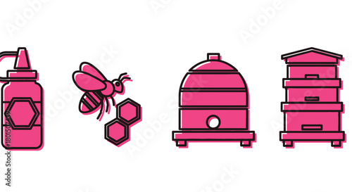 Illustration of honey bee honeycombs beehive and honey jar vector art