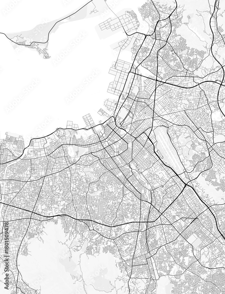 Fototapeta premium Fukuoka City Map. Minimalist black and white line art poster for printing, wallpaper, wall art, and map resources for home and office decor