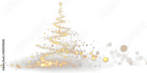 Golden lights create a glowing Christmas tree silhouette on a transparent background Generative AI