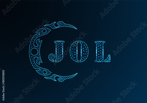 Low poly letter logo JOL design. JOL letter logo low poly vector design on blue color gradient background. JOL logo low poly design