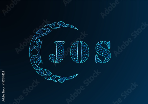 Low poly letter logo JOS design. JOS letter logo low poly vector design on blue color gradient background. JOS logo low poly design